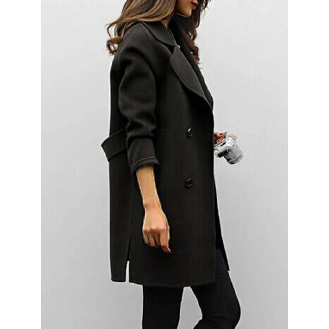 Amelia | Dames Lange Winter Jas | Dubbelrijige Wollen Trenchcoat Met Revers Voor Herfst & Winter