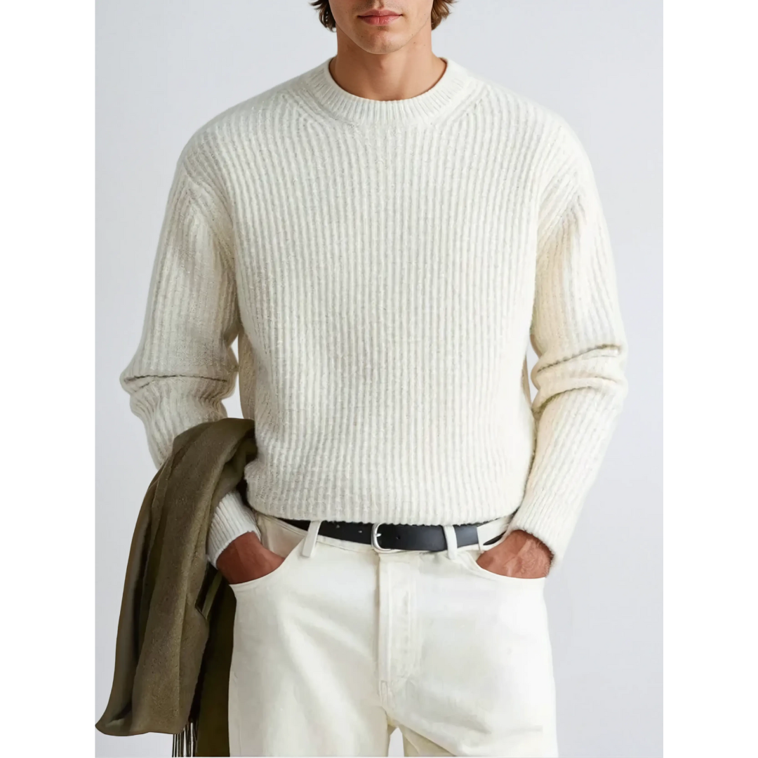 Levi | Heren Winter Gebreide Trui | Geribd Met Ronde Hals En Lange Mouwen - Basis Casual