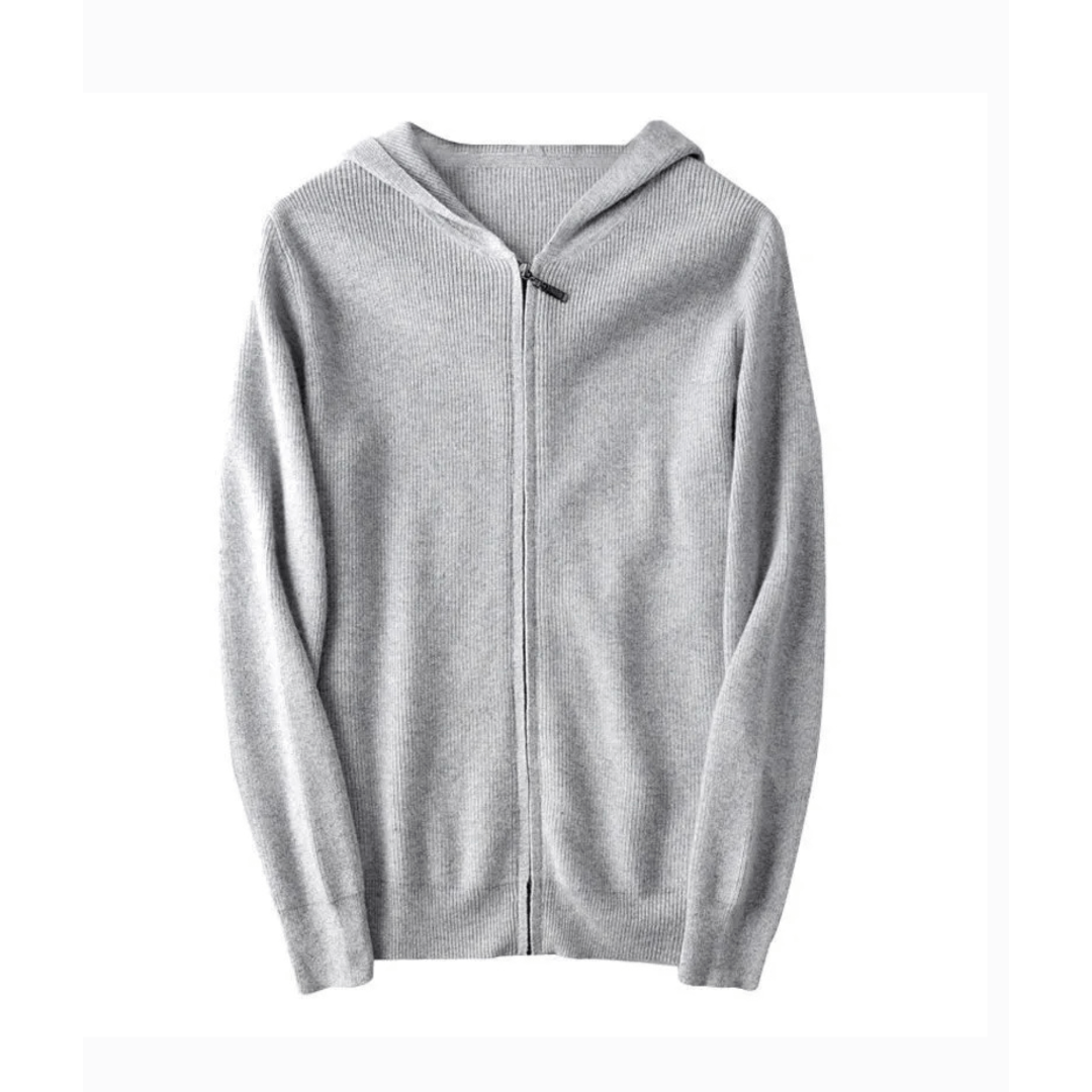 Alex | Gebreid Vest | Heren Vest Met Capuchon En Rits - Dikke Warme Trui