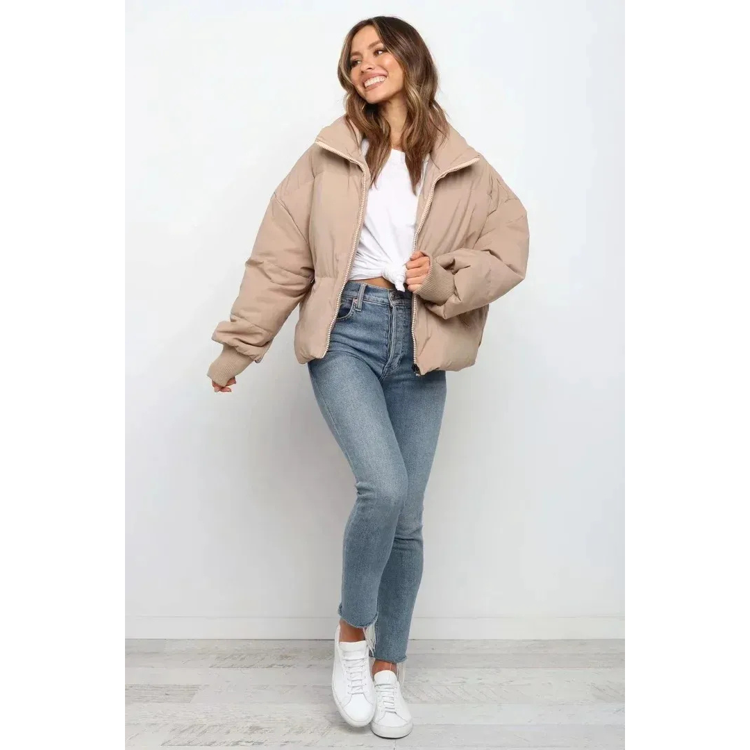 Katherine | Dames Puffer Winter Jas | Korte Gewatteerde Jas met Rits en Opstaande Kraag