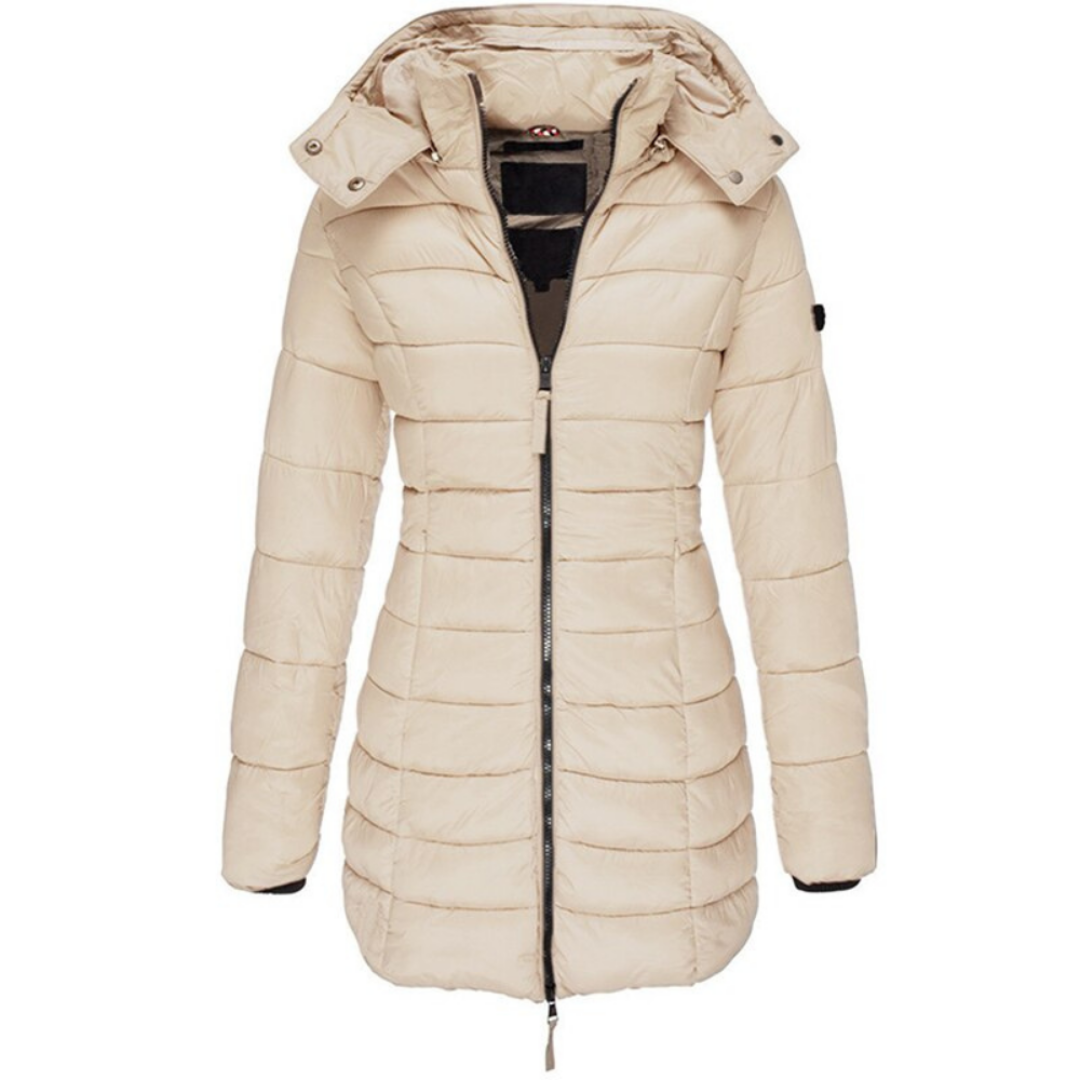 Veronique | Dames Lange Gewatteerde Jas | Slim Fit Puffer Jas Met Lange Mouwen