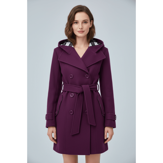 Luisa | Dames Lange Winter Jas | Trenchcoat Met Capuchon En Lange Mouw | Geknoopte Winterjas Met Ceintuurtaille