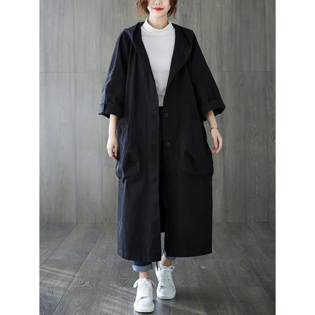 Tanja | Dames Lange Mantel | Trenchcoat Met Capuchon En Grote Zakken