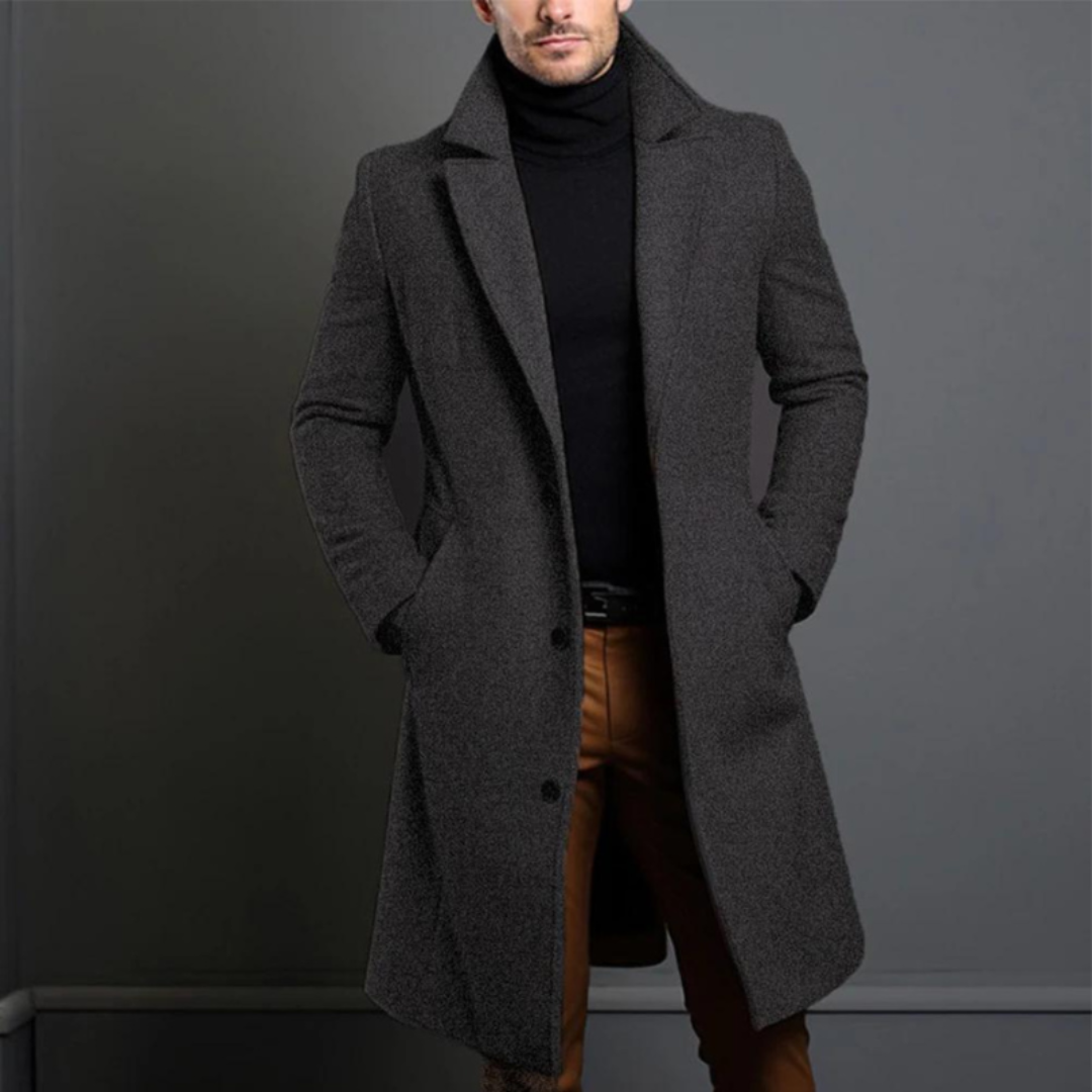 Mark | Heren Winter Jas | Wollen Luxe Trenchcoat met Effen Kleur