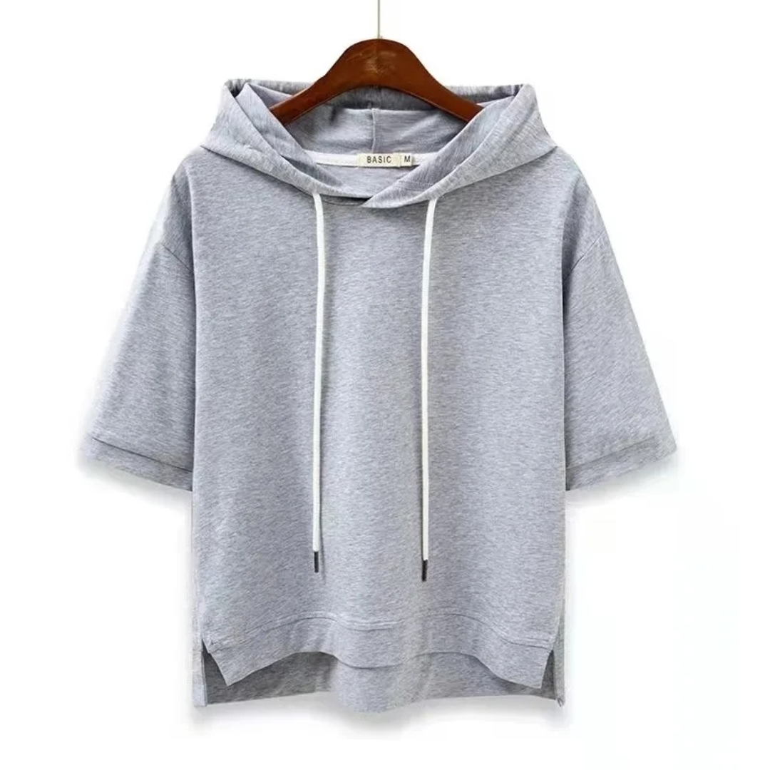 Anastasia | Dames Hoodie | Korte Mouwen Trui Met Trekkoord En Gespleten Zoom