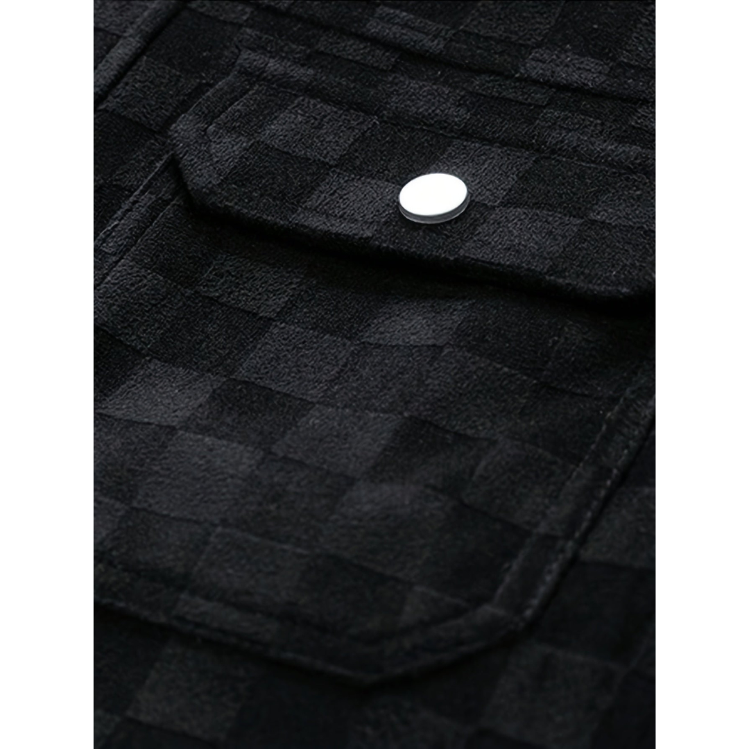 Matthew | Heren Suède Jas | Streetwear Geruite Jacket met Reverskraag en Knopen