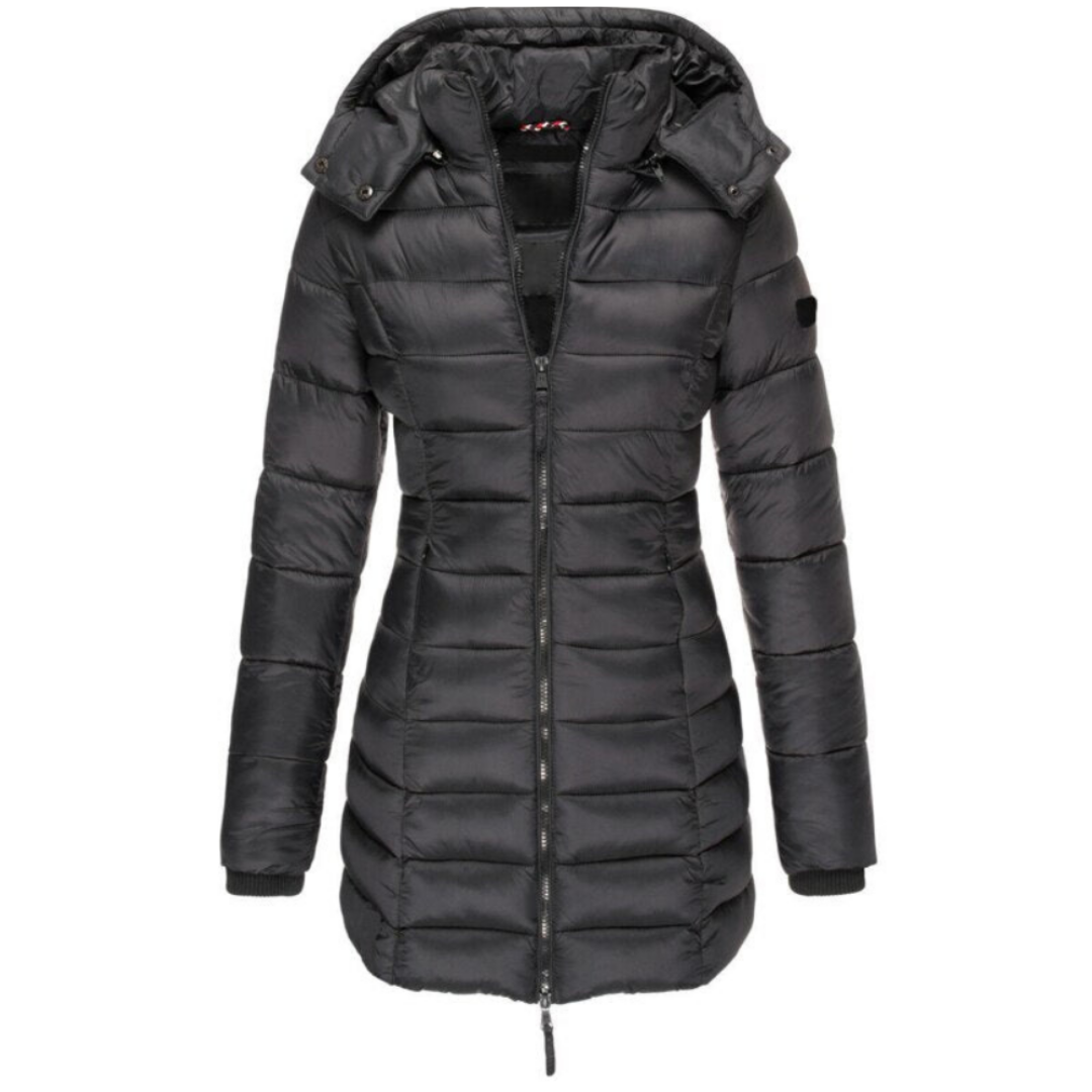 Veronique | Dames Lange Gewatteerde Jas | Slim Fit Puffer Jas Met Lange Mouwen