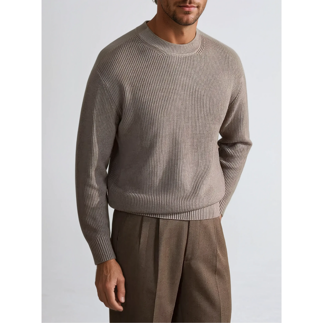 Levi | Heren Winter Gebreide Trui | Geribd Met Ronde Hals En Lange Mouwen - Basis Casual