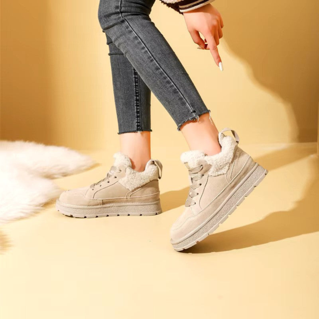 Marleen | Dames Leren Winter Schoenen Met Gevoerde Warme Teddy Binnenkant