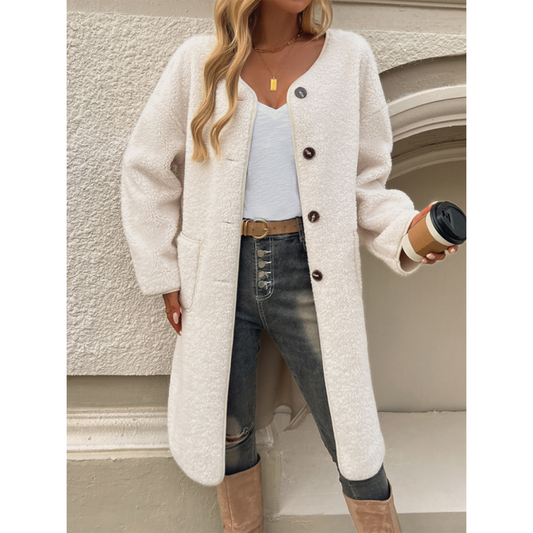 Catharina | Dames Winter Vest | Lange Cardigan Met Knopen en Zakken