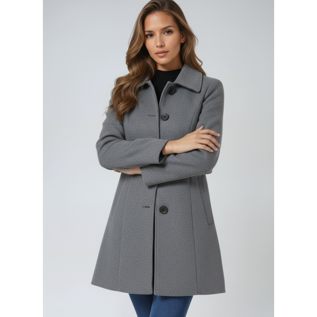 Clara | Dames Lange Winter Jas | Enkelrijige Trenchcoat met Peter Pan Kraag en Zakken