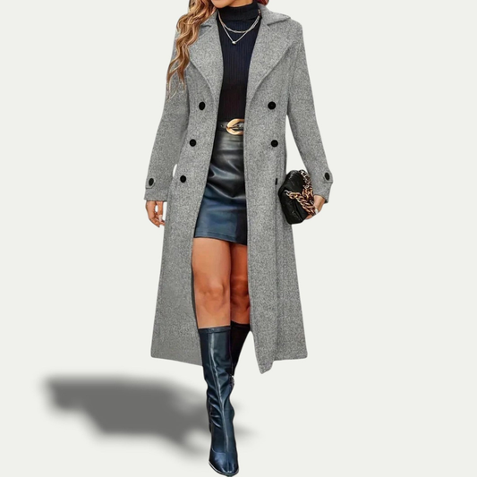Emilia | Dames Lange Winter Jas | Mantel Met Reverskraag En Lange Mouwen