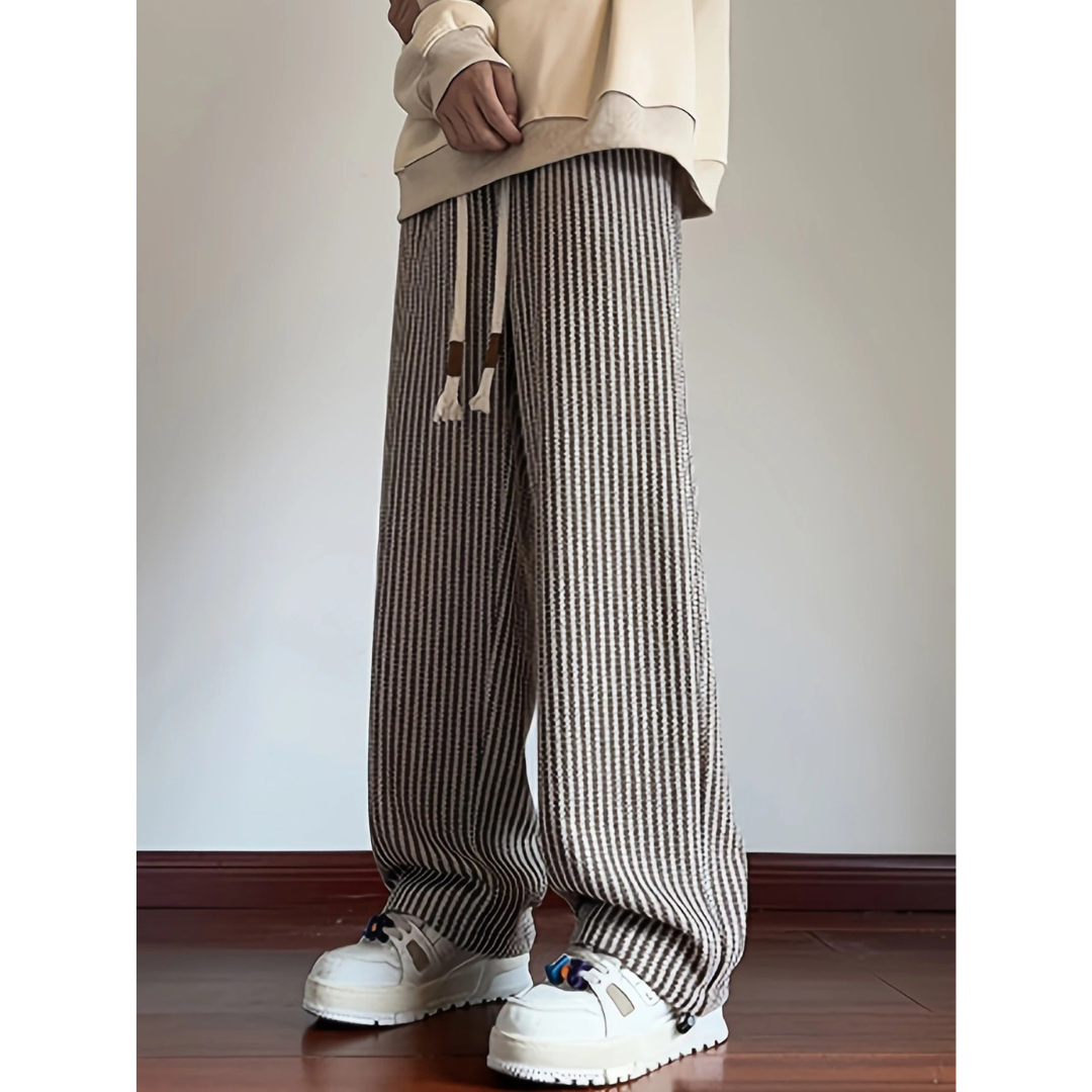 Marnix | Heren Broek | Gestreepte Oversized Broek met Trekkoord en Elastische Taille
