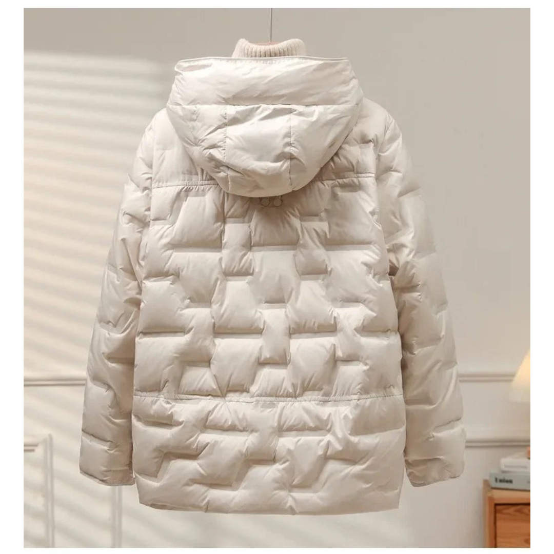 Aliyah | Dames Gewatteerde Winter Jas | Warme Puffer Jas Met Revers En Blokpatroon