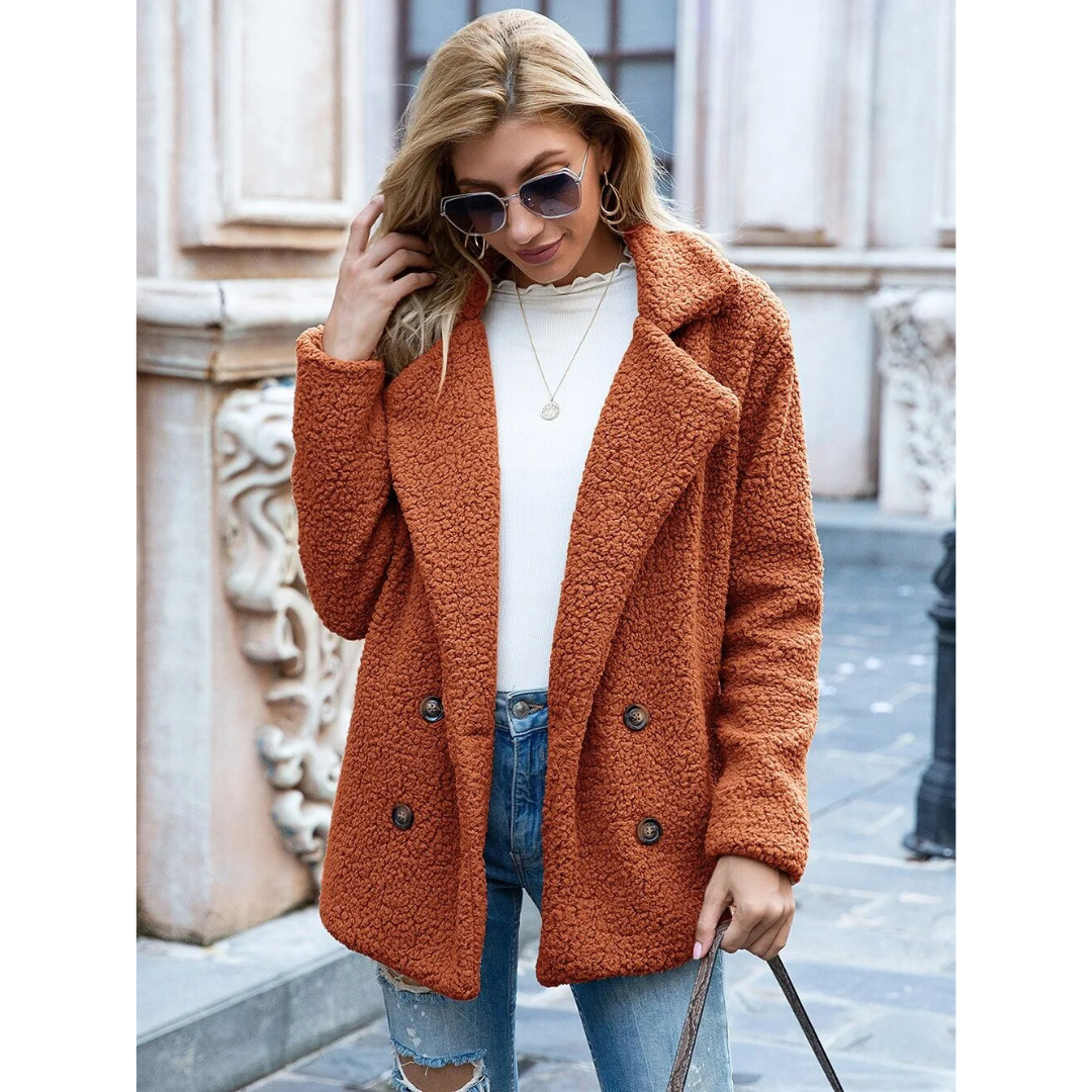 Milou | Dames Teddy Jas Blazer | Korte Warme Dubbelgeknoopte Jas Met Reverskraag