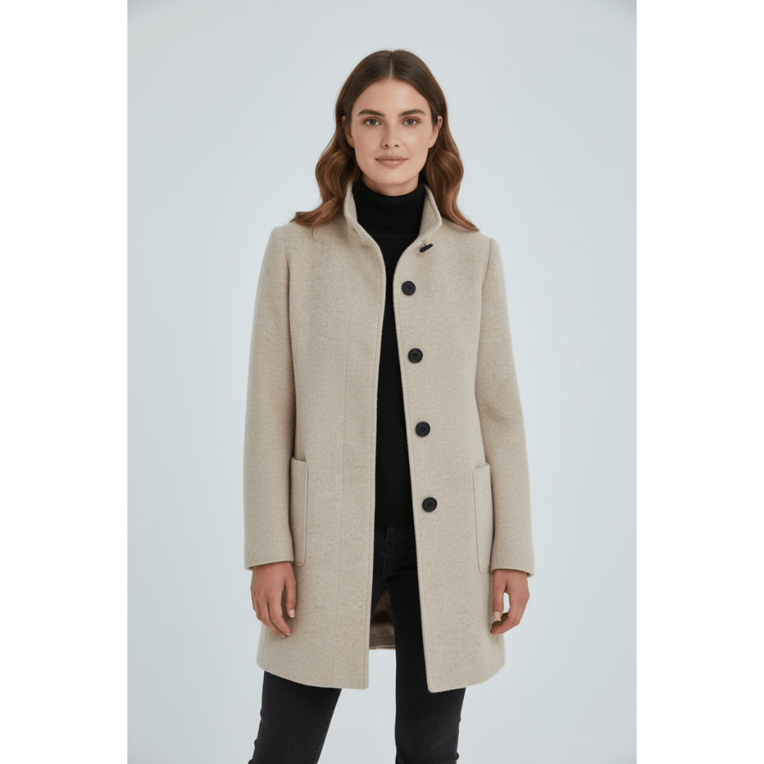 Lynn | Dames Lange Jas | Enkelrijige Warme Winter Jas Met Staande Kraag