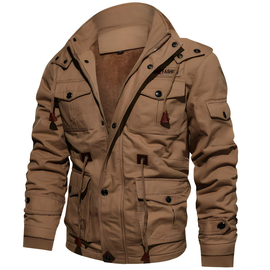 Sergio | Heren Cargo Winter Jas | Warme Militaire Jas met Fleece Voering en Capuchon