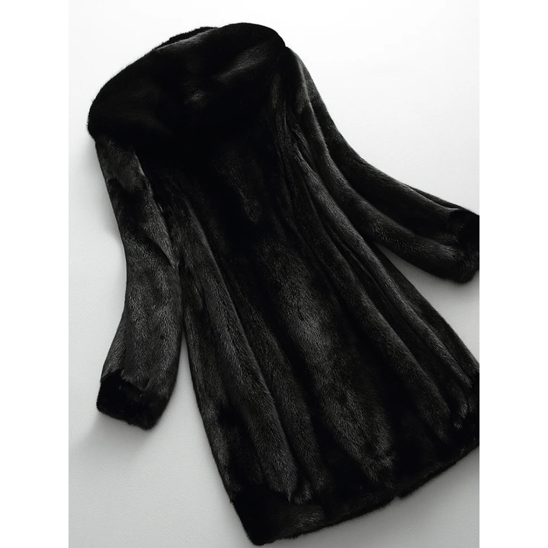 Jessica | Dames Lange Winter Jas | Zwarte Bontjas met Capuchon en Warme Voering