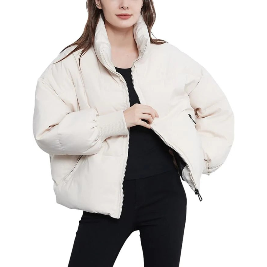 Katherine | Dames Puffer Winter Jas | Korte Gewatteerde Jas met Rits en Opstaande Kraag