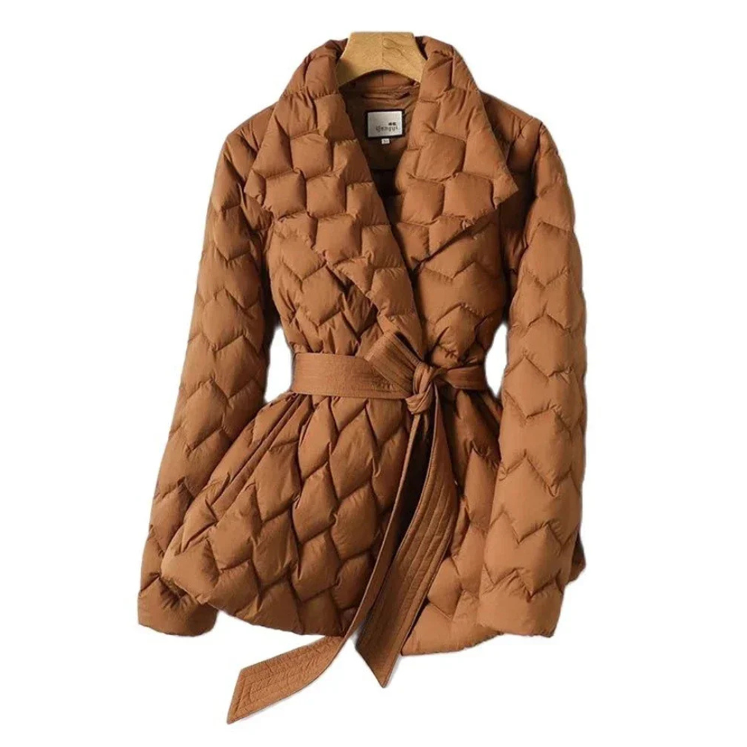 Elara | Dames Gewatteerde Jas | Winter Parka Met Riem En Lange Mouw