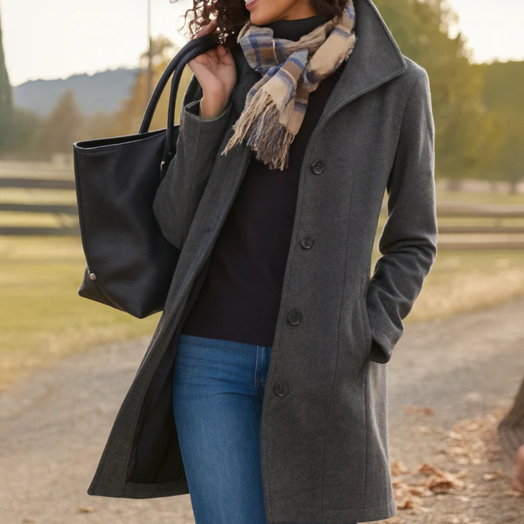 Kaat | Dames Winter Jas | Dubbelgeknoopte Mantel Met Reverskraag