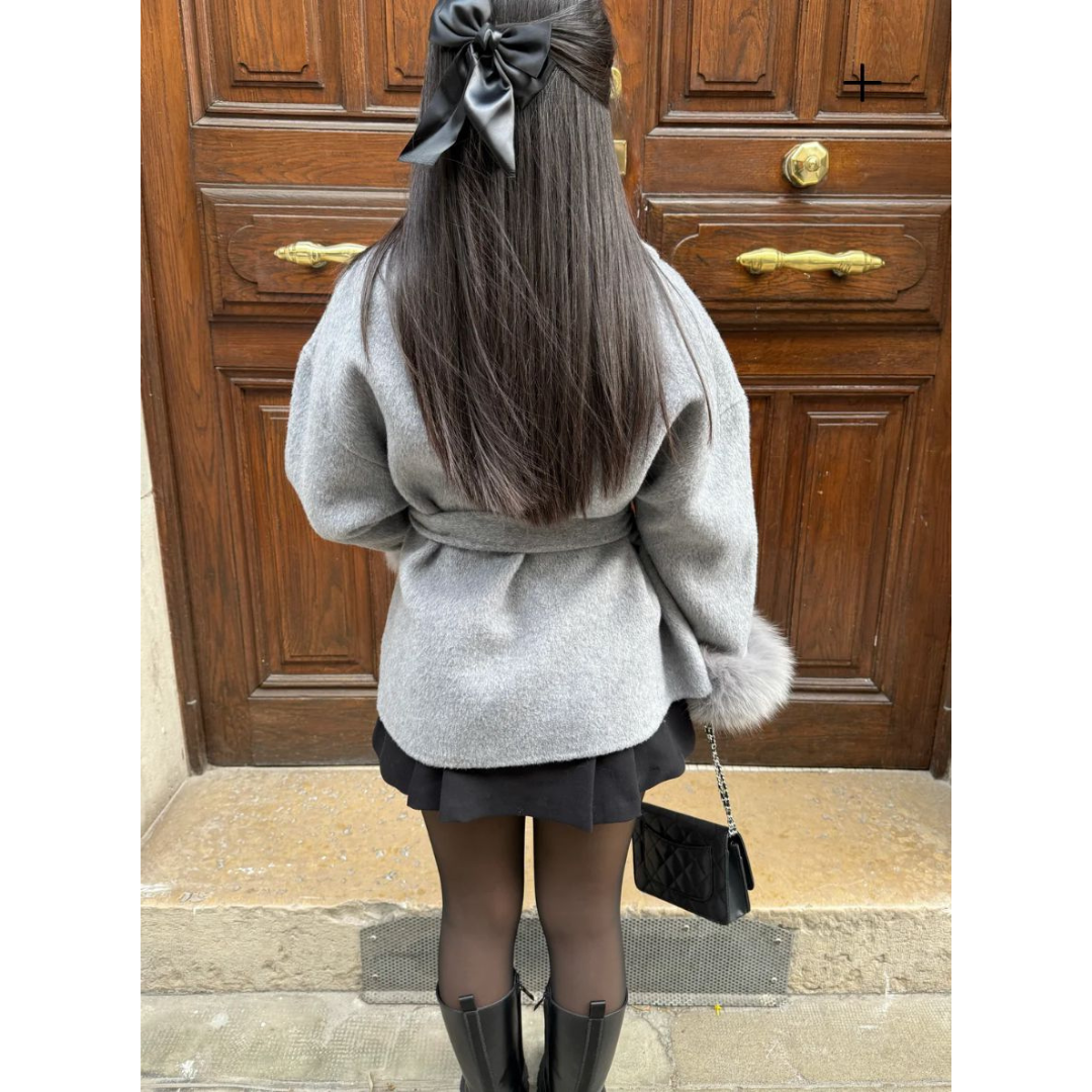 Lucy | Dames Korte Jas | Dubbelzijdige Wollen Jas met Bont en Afneembare Ceintuur