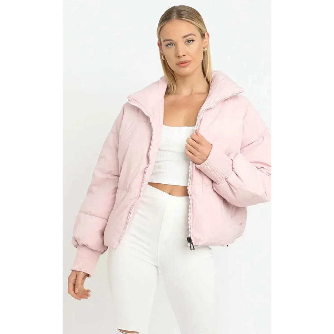 Katherine | Dames Puffer Winter Jas | Korte Gewatteerde Jas met Rits en Opstaande Kraag