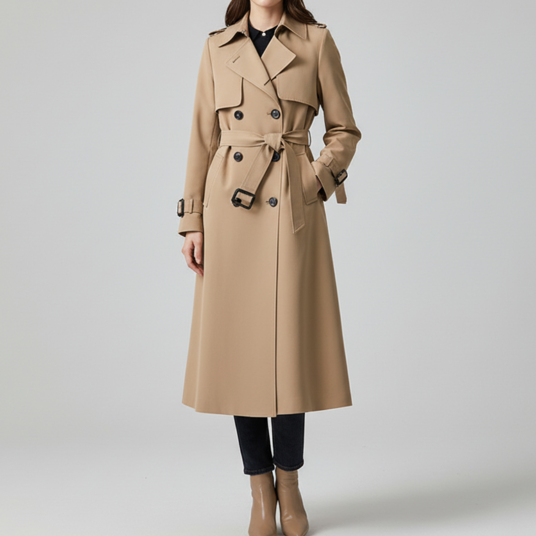 Irene | Dames Lange Jas | Dubbel Geknoopte Trenchcoat Met Riem