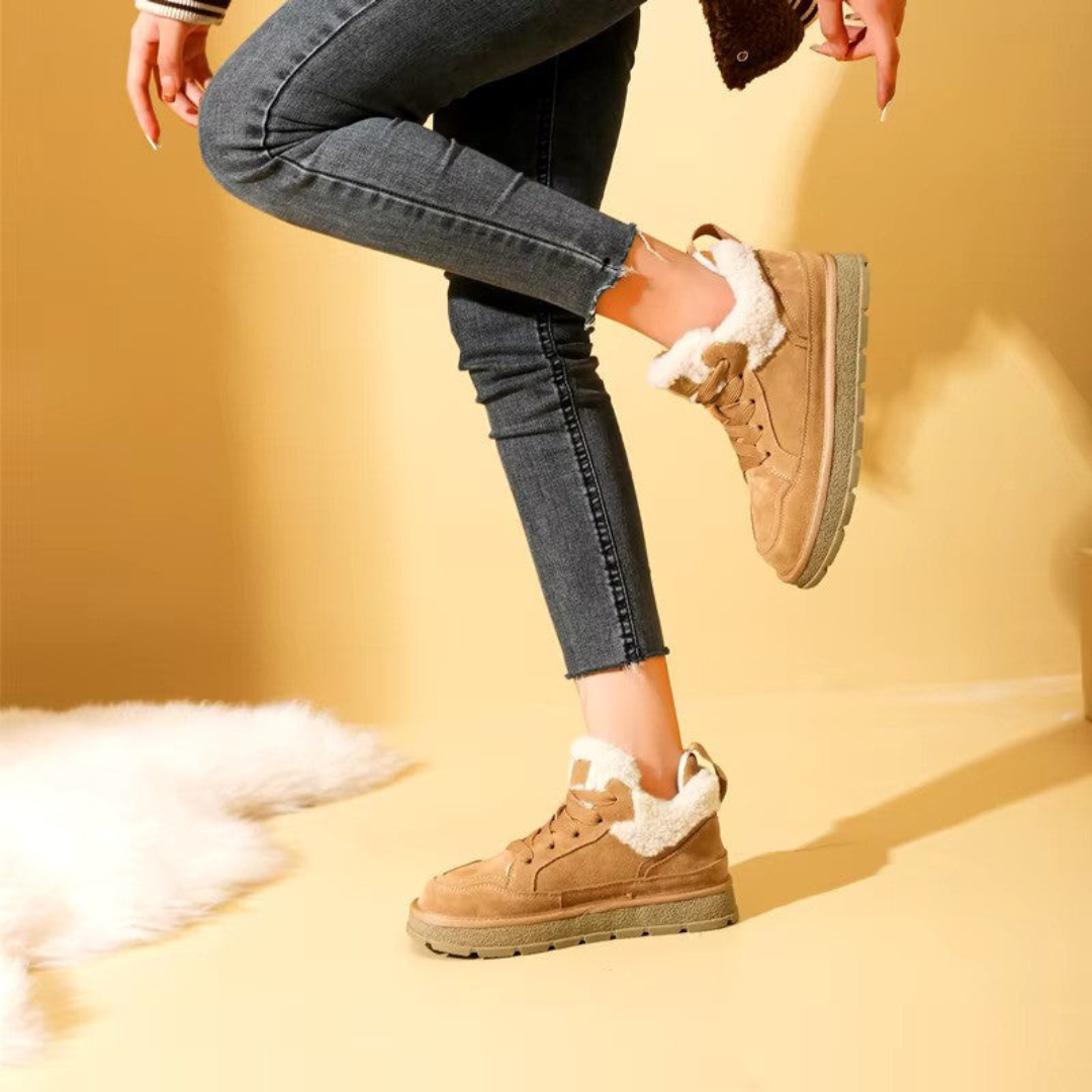 Marleen | Dames Leren Winter Schoenen Met Gevoerde Warme Teddy Binnenkant