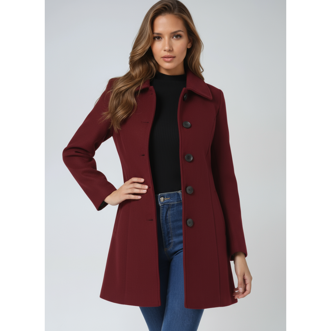 Clara | Dames Lange Winter Jas | Enkelrijige Trenchcoat met Peter Pan Kraag en Zakken
