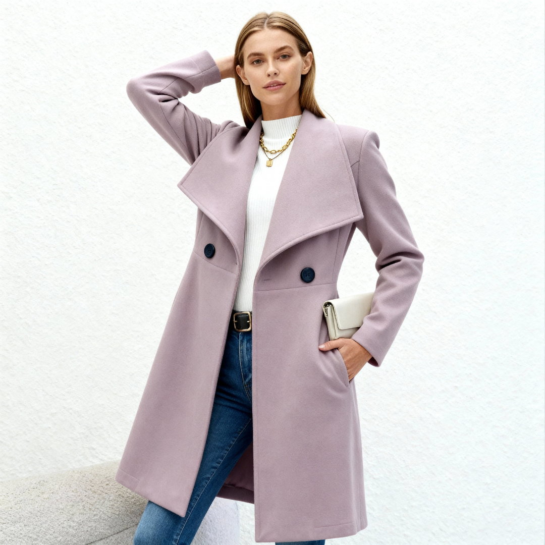 Cory | Dames Lange Wollen Jas | Mantel Met Reverskraag En Knopen Voor Winter