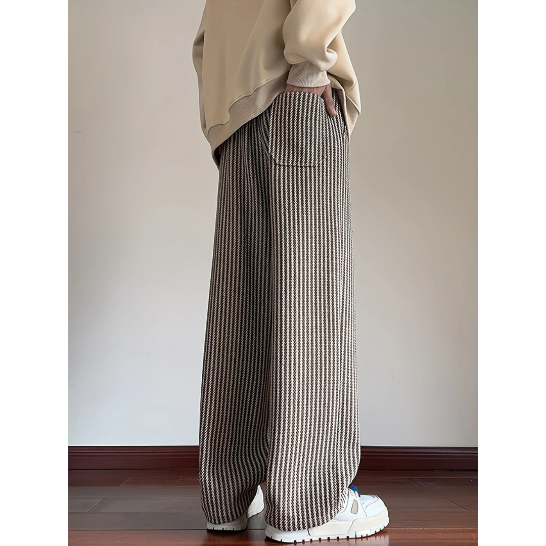 Marnix | Heren Broek | Gestreepte Oversized Broek met Trekkoord en Elastische Taille