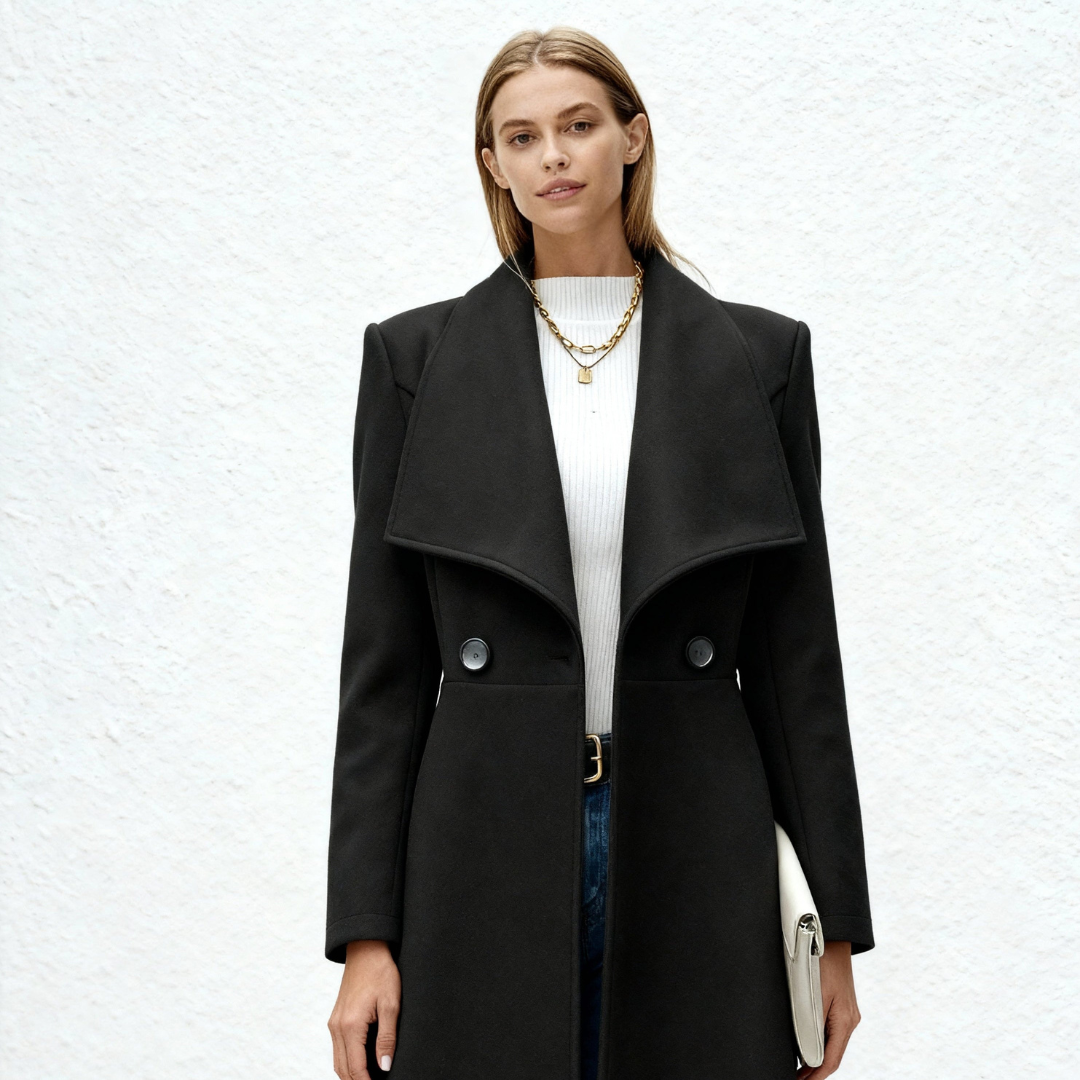 Cory | Dames Lange Wollen Jas | Mantel Met Reverskraag En Knopen Voor Winter