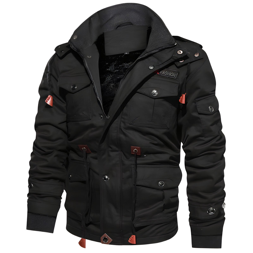 Sergio | Heren Cargo Winter Jas | Warme Militaire Jas met Fleece Voering en Capuchon