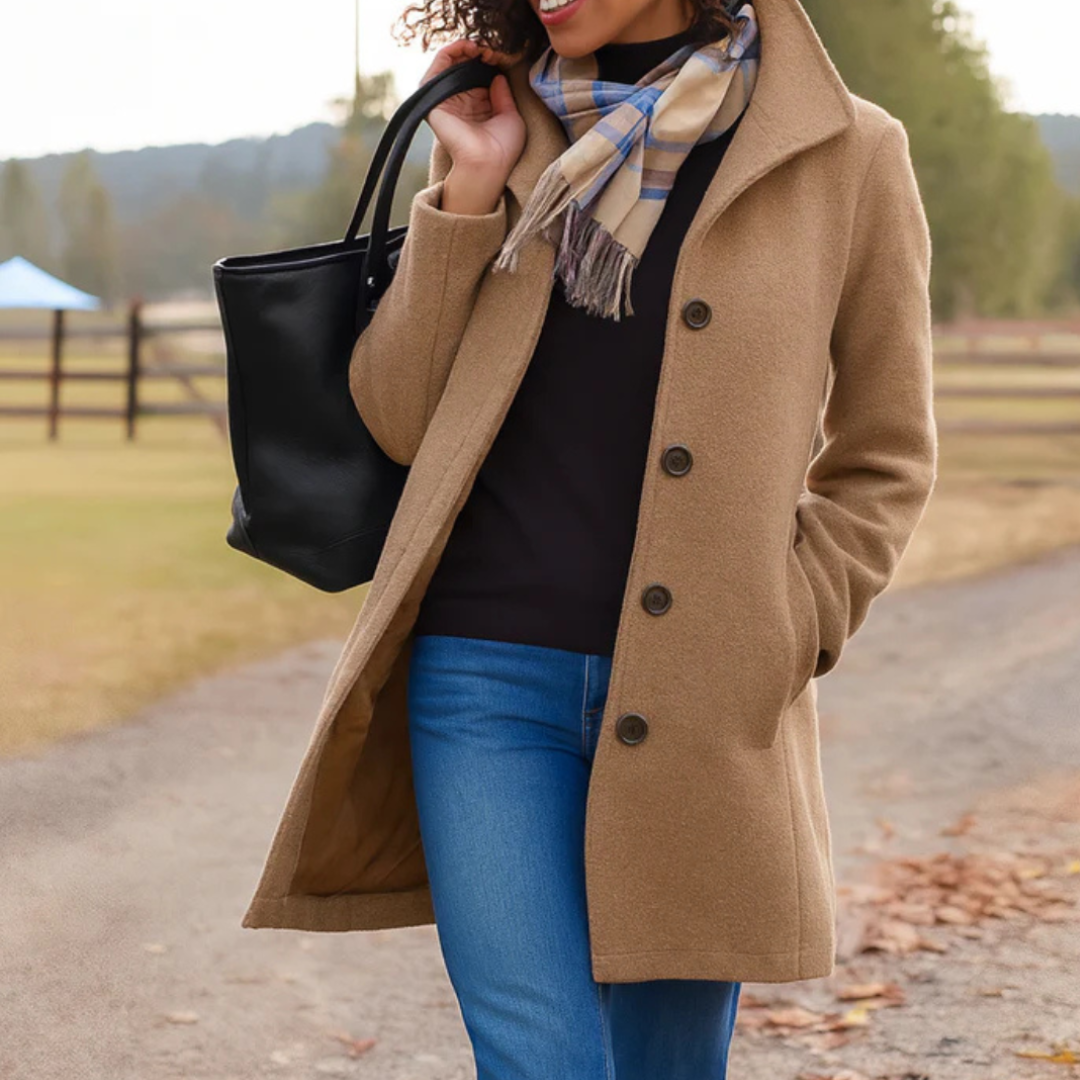 Kaat | Dames Winter Jas | Dubbelgeknoopte Mantel Met Reverskraag