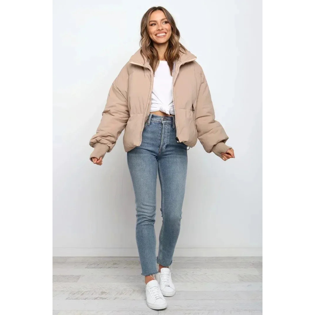 Katherine | Dames Puffer Winter Jas | Korte Gewatteerde Jas met Rits en Opstaande Kraag