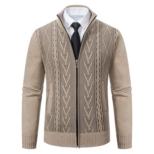 Arnold | Heren Vest | Slim fit - Kabelgebreid Met Sjaalkraag En Rits