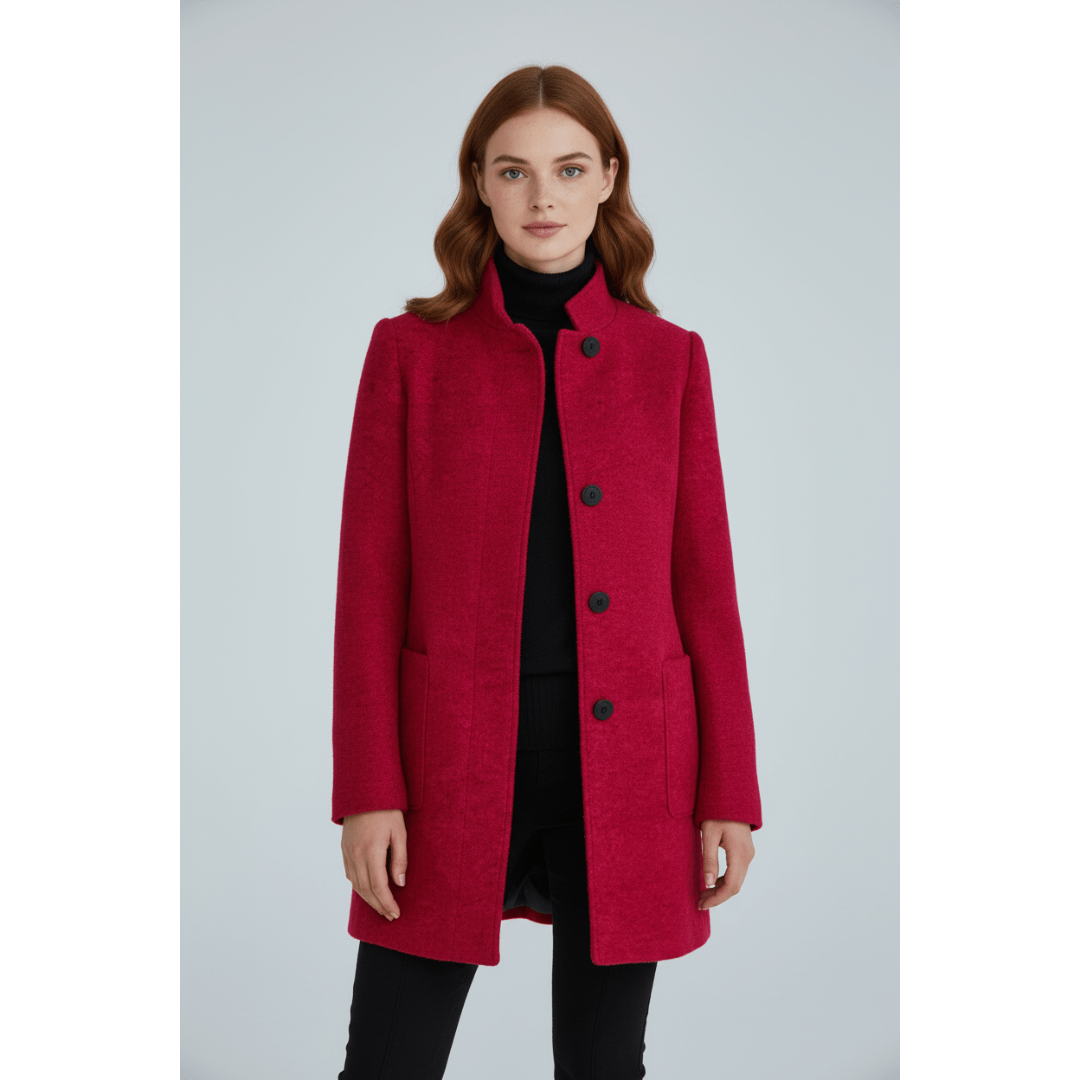 Lynn | Dames Lange Jas | Enkelrijige Warme Winter Jas Met Staande Kraag