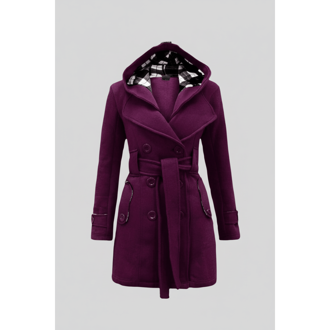 Luisa | Dames Lange Winter Jas | Trenchcoat Met Capuchon En Lange Mouw | Geknoopte Winterjas Met Ceintuurtaille