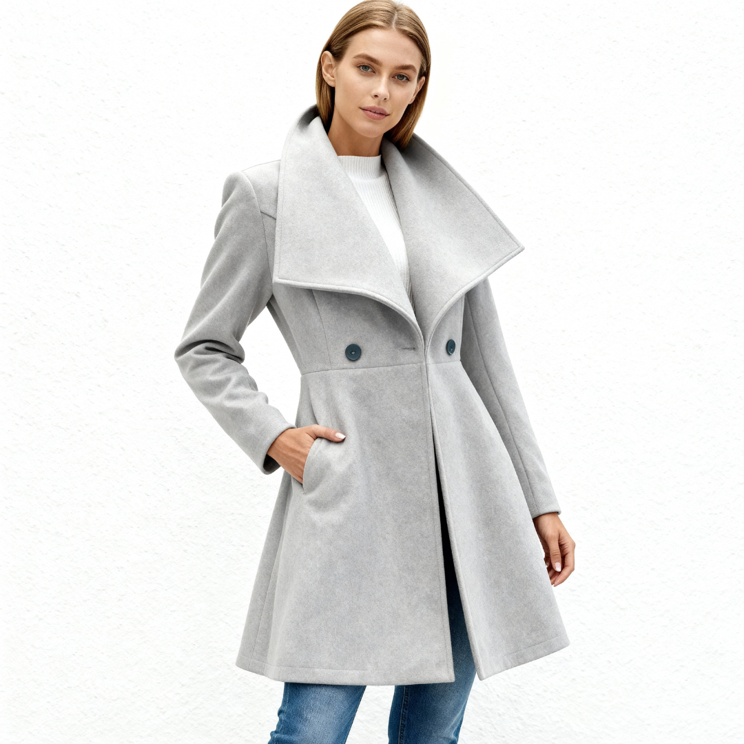 Cory | Dames Lange Wollen Jas | Mantel Met Reverskraag En Knopen Voor Winter