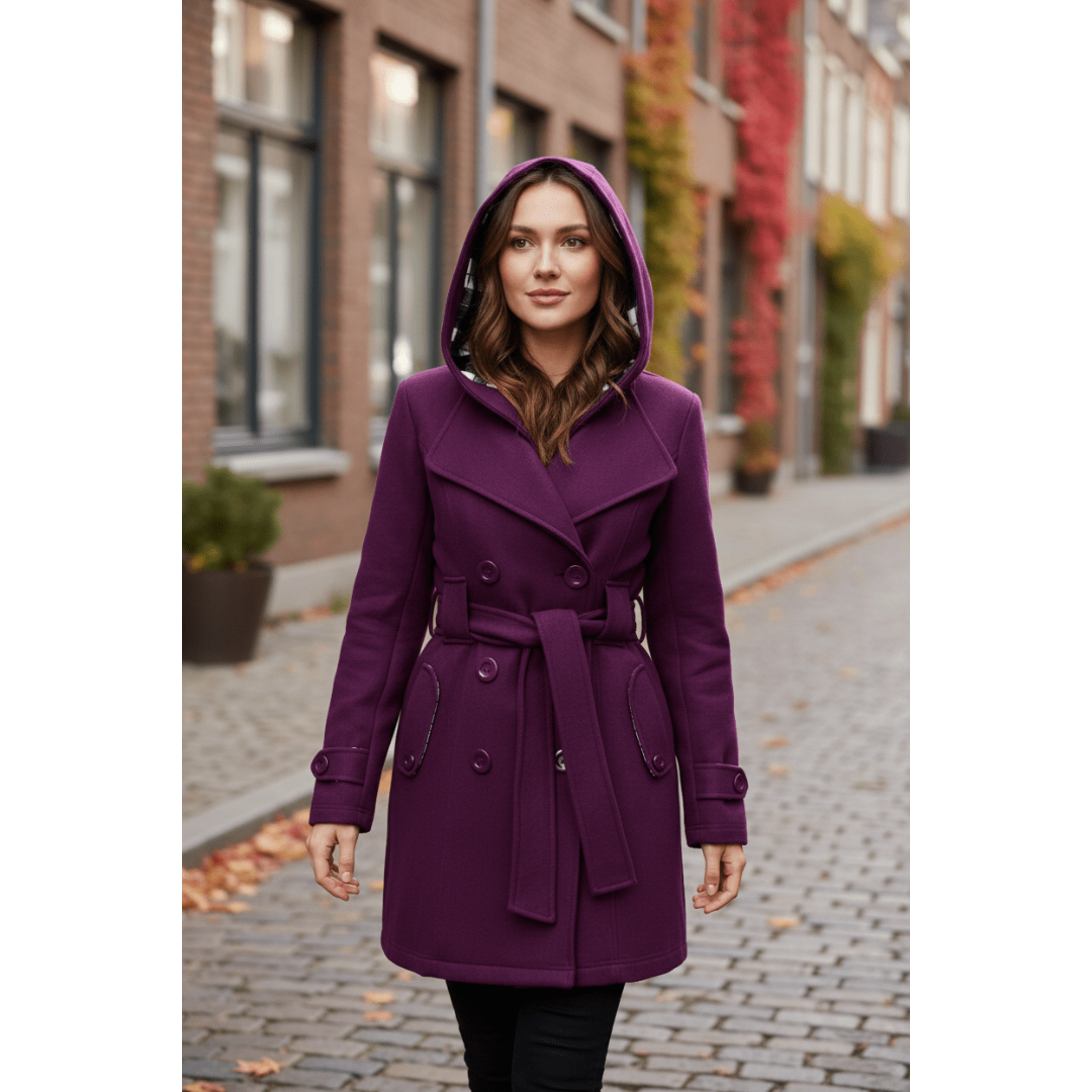 Luisa | Dames Lange Winter Jas | Trenchcoat Met Capuchon En Lange Mouw | Geknoopte Winterjas Met Ceintuurtaille