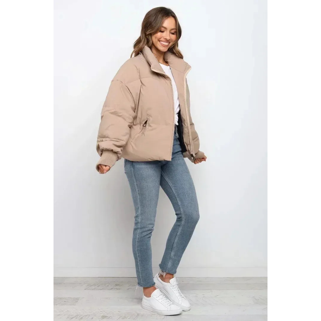 Katherine | Dames Puffer Winter Jas | Korte Gewatteerde Jas met Rits en Opstaande Kraag