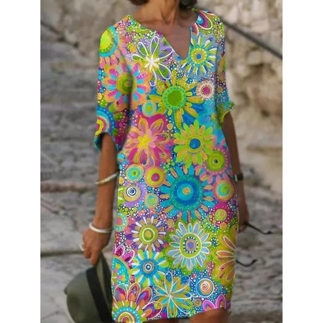 Maxime | Dames Jurk | Mini met V-hals en Bloemenprint