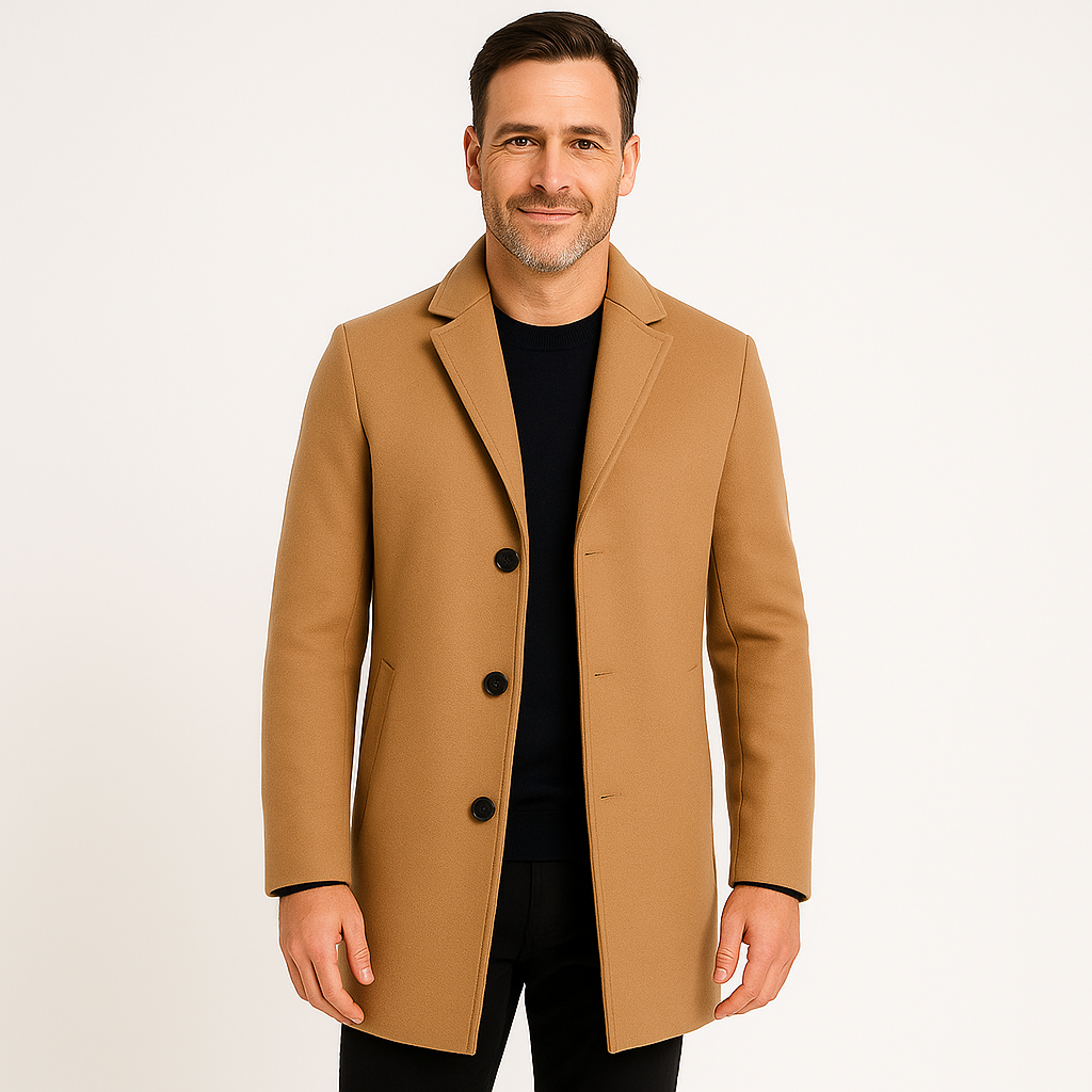 Justin | Heren Lange Trenchcoat met Reverskraag en Knoopsluiting