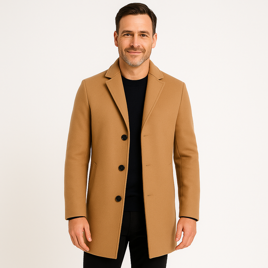 Justin | Heren Lange Trenchcoat met Reverskraag en Knoopsluiting