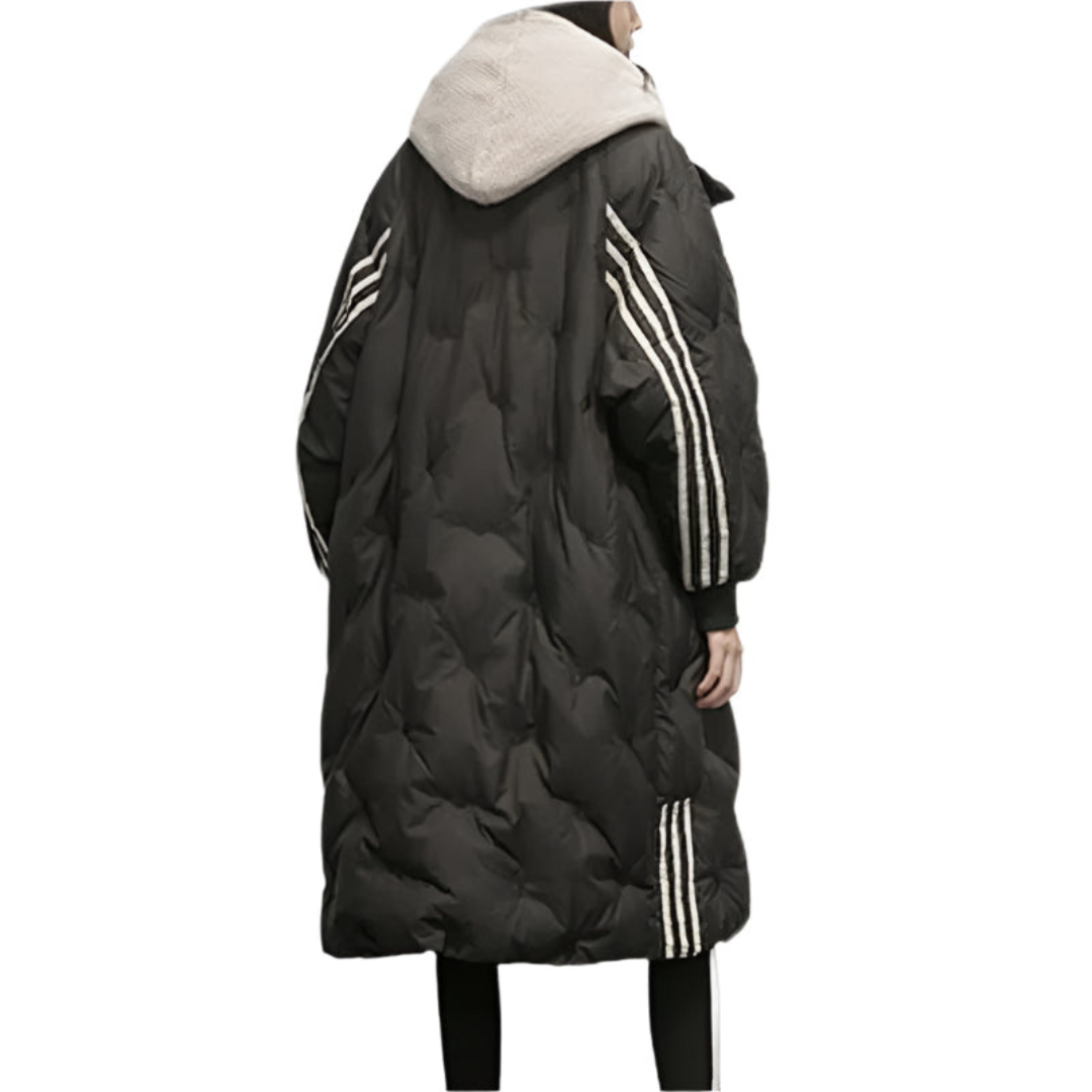 Aline | Dames Lange Pufferjas Met Capuchon En Zakken