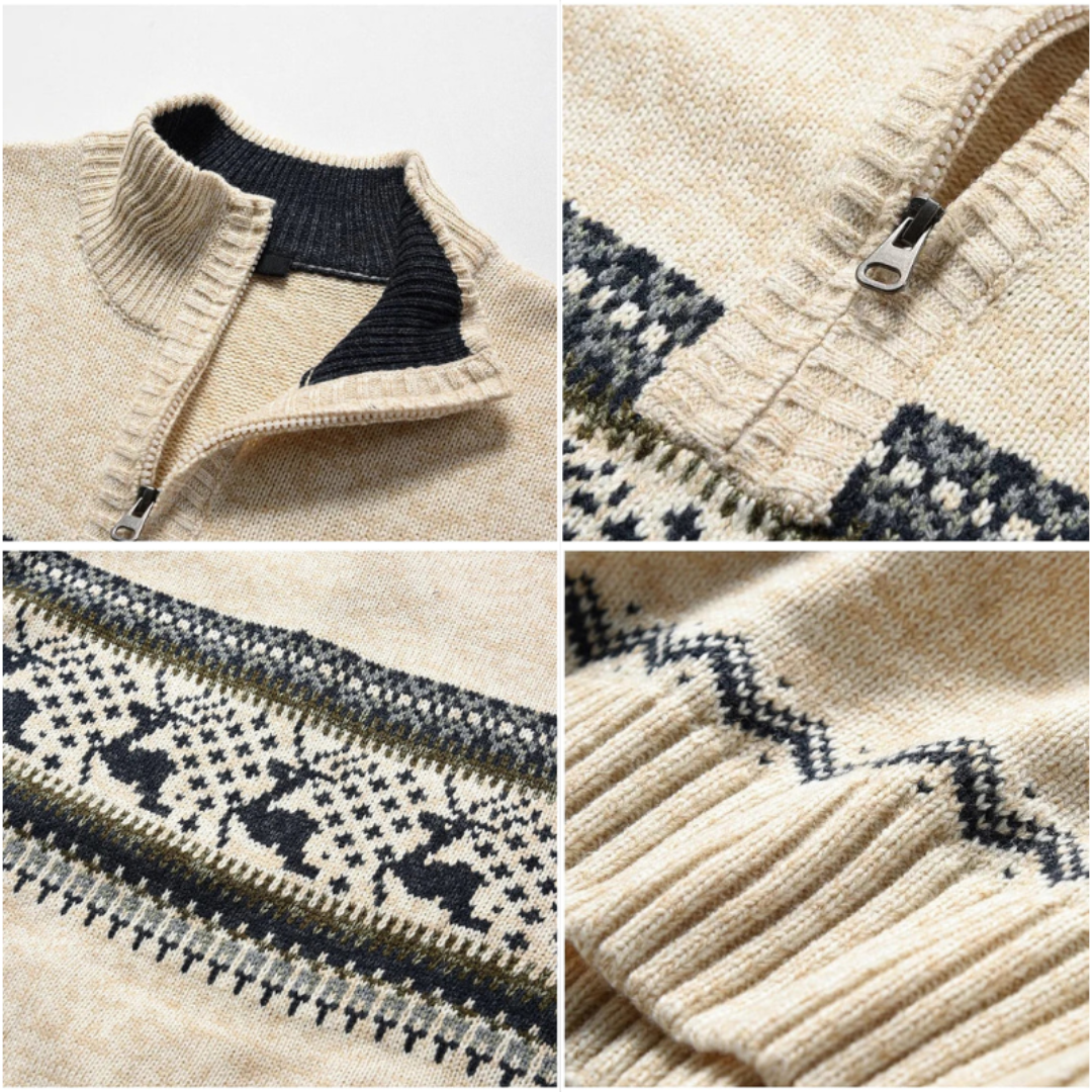 Sven | Heren Gebreide Kerst Trui Met Rits | Wintertrui Rendier Patroon