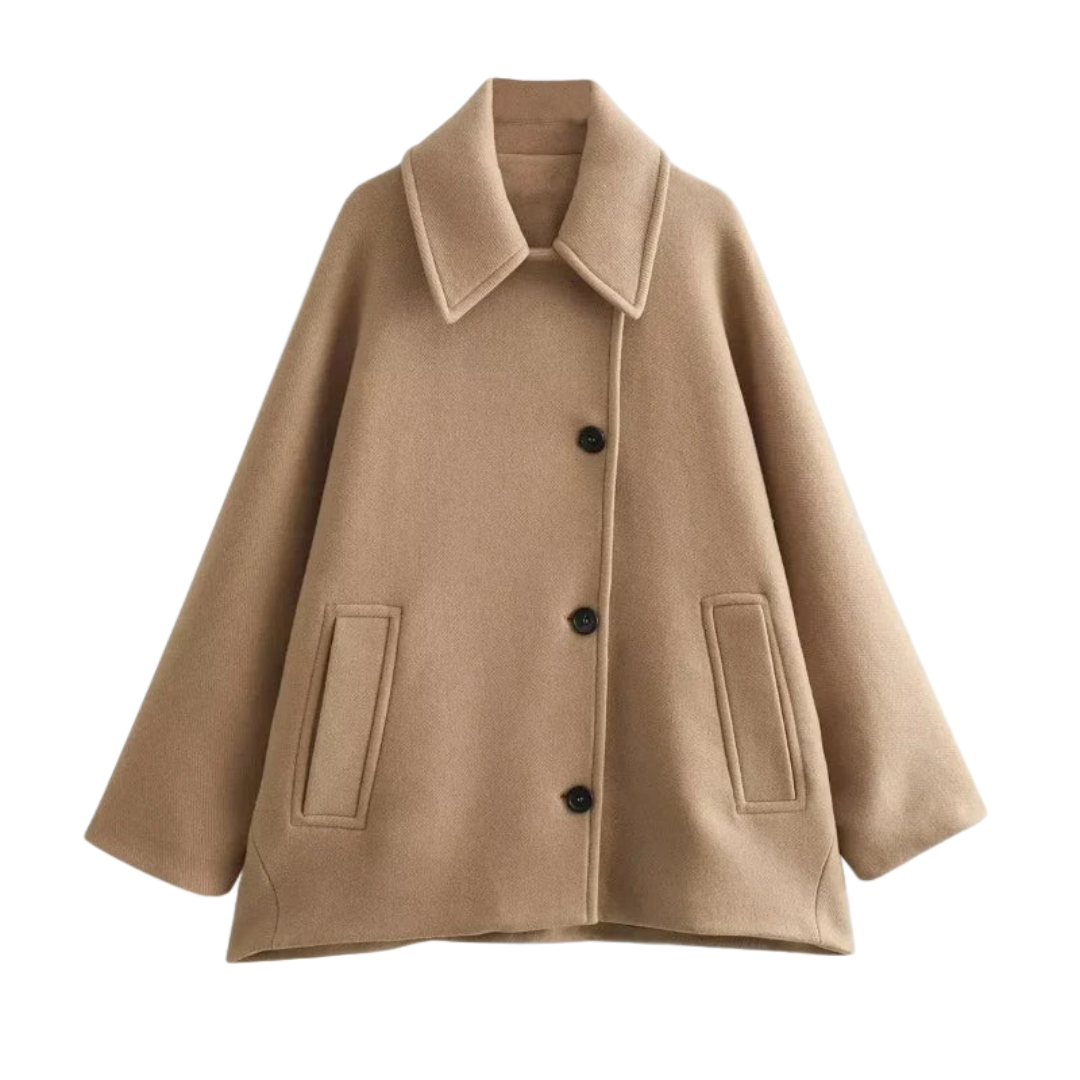 Febe | Dames Oversized Wollen Jas Met Knopen | Korte Trenchcoat