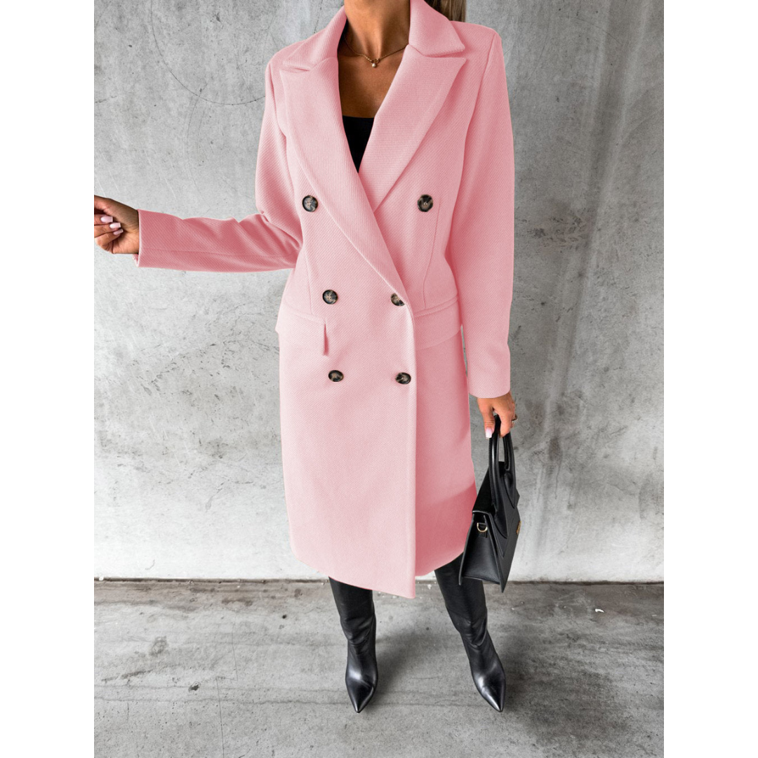 Jolien | Dames Lange Wollen Jas Met Knoopsluiting | Warme Trenchcoat