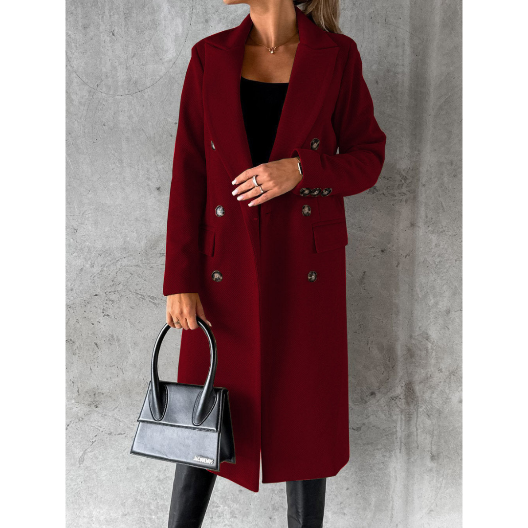 Jolien | Dames Lange Wollen Jas Met Knoopsluiting | Warme Trenchcoat